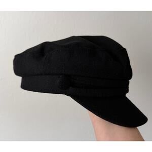 Black Suede Style Newsboy Baker Cap Structured Curve Brim Side Button XS S